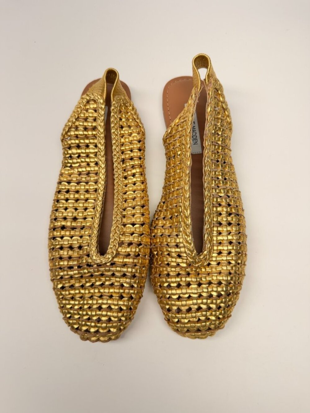Steve Madden Womens Rumi Gold Leather Woven Slingback Flats Sz 7.5